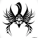 tattoo in the style of tatau from far edge 3, with stylized images of heron, shark, spider, boar, skulls and dagger tattoo design idea