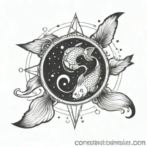 Constellation Pisces constellation, rund, greyscale, zodiac pisces, number 77 tattoo design idea