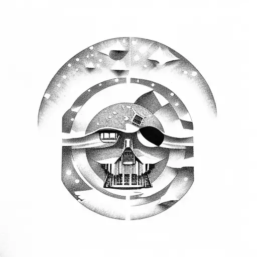 The two people from wish you where here standing in space referred to the dark side of the moon surrounded by bricks tattoo design idea