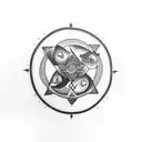 pisces symbol, sign and name rekha and suma in hindi on arm band tattoo design idea