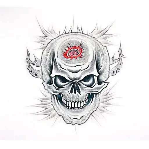 Skull, wool, Hannya mask, flame tattoo design idea