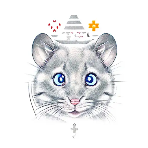 cute tattoo with two white and one gray rats and a tricolor cat tattoo design idea