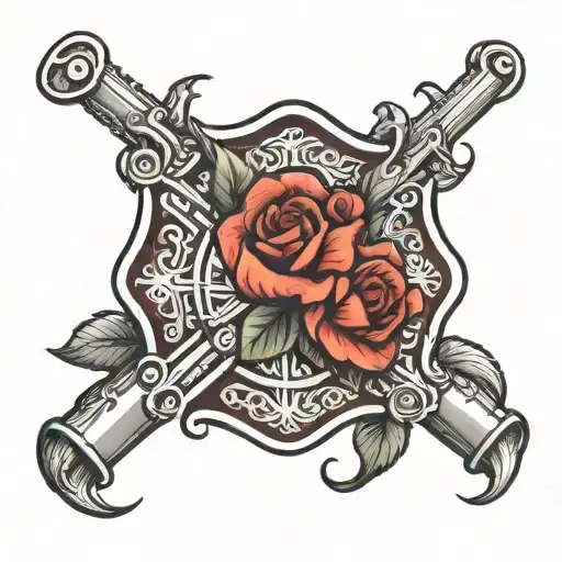 fire department maltese with roses tattoo design idea