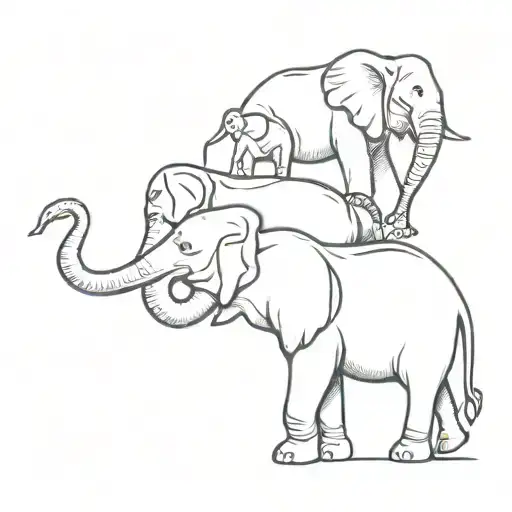 3 elepahnts stacked on top of each other with the 3rd elephant being a baby with it trunk sticking up  tattoo design idea