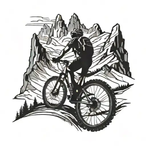 A mountain bike silhouette riding through the Dolomites tattoo design idea