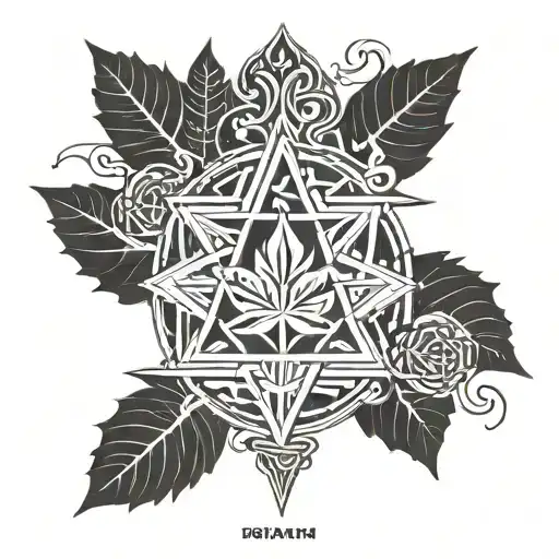 An abstract design incorporating traditional Ethiopian symbols and patterns, with a cannabis leaf hidden within the design tattoo design idea