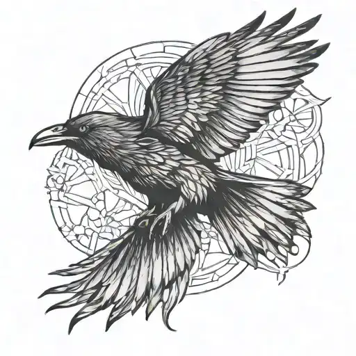 Crow flying tattoo design idea