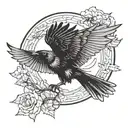 Crow flying tattoo design idea