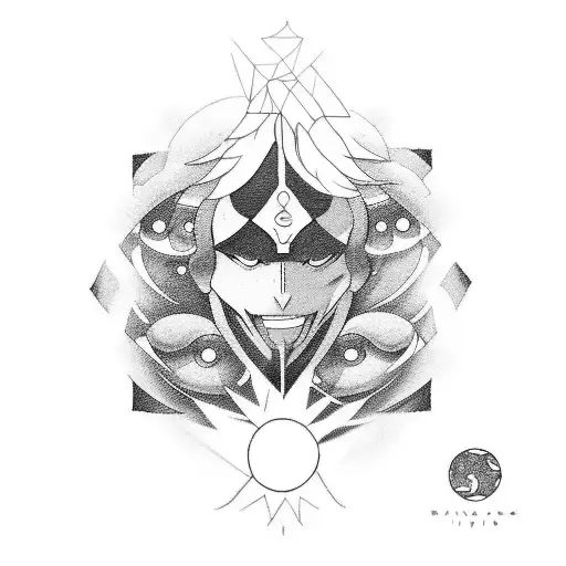 An abstract blackwork tattoo inspired by the concept of 'S V A C', incorporating elements of anime and Shikamaru Nara's character tattoo design idea