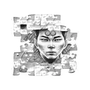 A dotwork tattoo showcasing Shikamaru Nara's intelligence and leadership skills through a composition of intricate puzzle pieces tattoo design idea
