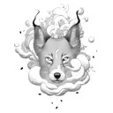 A detailed portrait of Shikamaru Nara surrounded by swirling clouds and shadows tattoo design idea