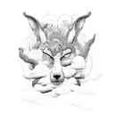 A detailed portrait of Shikamaru Nara surrounded by swirling clouds and shadows tattoo design idea