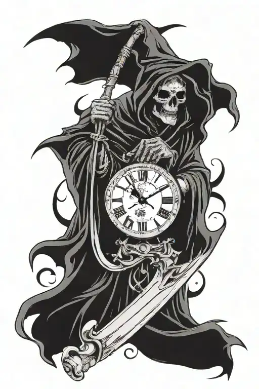 grim reaper with clock tattoo design idea