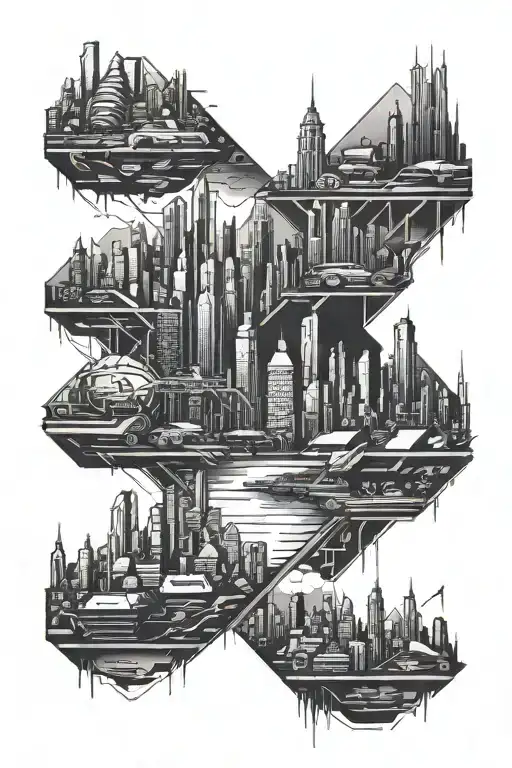 cyberpunk cityscape tattoo design idea