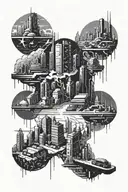 cyberpunk cityscape tattoo design idea