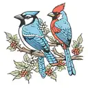 blue jay and cardinal on a branch tattoo design idea