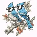 blue jay and cardinal on a branch tattoo design idea