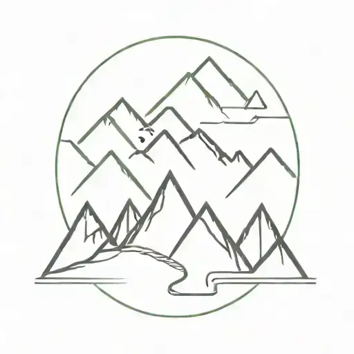 A minimalist geometric mountain range with a winding road for adventure motorcycling tattoo design idea