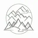 A minimalist geometric mountain range with a winding road for adventure motorcycling tattoo design idea