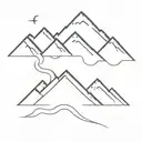 A minimalist geometric mountain range with a winding road for adventure motorcycling tattoo design idea