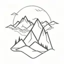 A minimalist geometric mountain range with a winding road for adventure motorcycling tattoo design idea