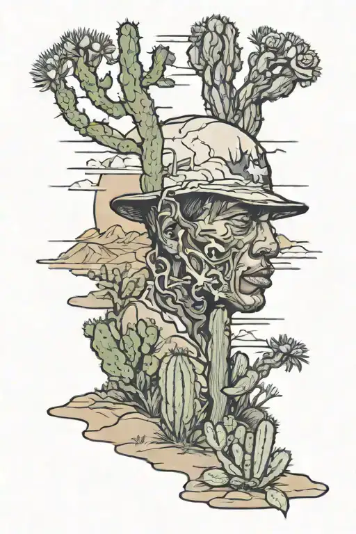 Travis Scott desert landscape filled with cacti tattoo design idea