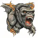 Realism, scary, angry, gorilla screaming  tattoo design idea