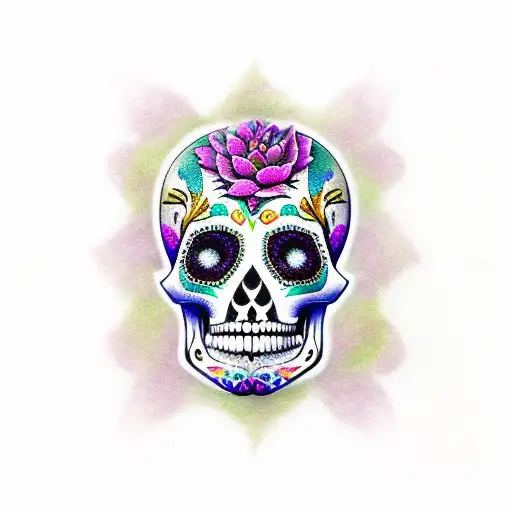 sugar skull purple hyacinth tattoo design idea