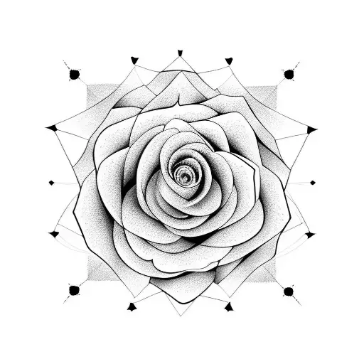 vertical line work rose 222 stars tattoo design idea