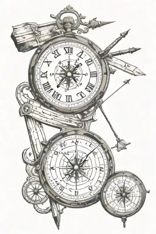 ARSENAL CLOCK COMPASS AND AN ARROW tattoo design idea