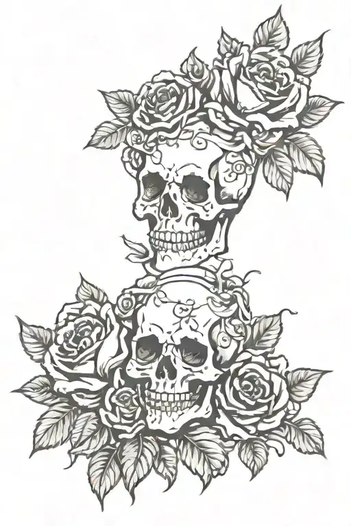 gothic style skulls and roses, stencil art, for women, elegant, mysterious,  tattoo design idea