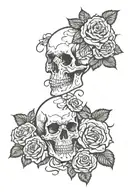 gothic style skulls and roses, stencil art, for women, elegant, mysterious,  tattoo design idea