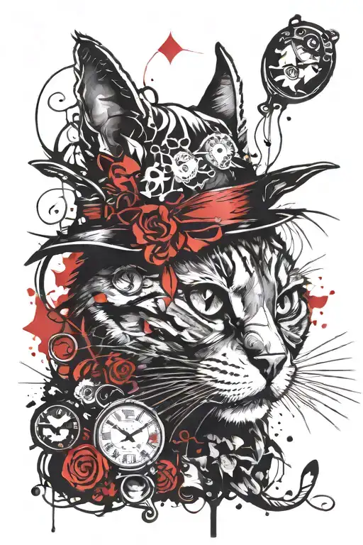 evil chesire cat with alice in wonderland tattoo design idea