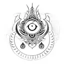 vel weapon with mother Durga eye and tamil writing saying "Shiv Shakti" tattoo design idea