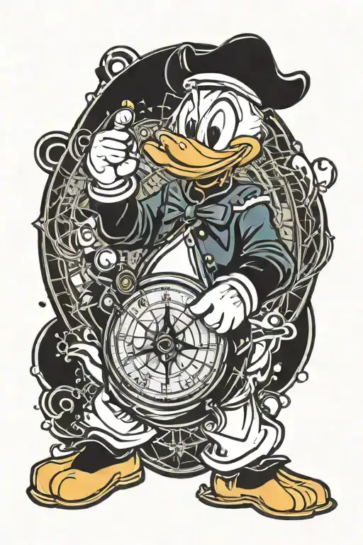 Donald Duck holding a compass tattoo design idea