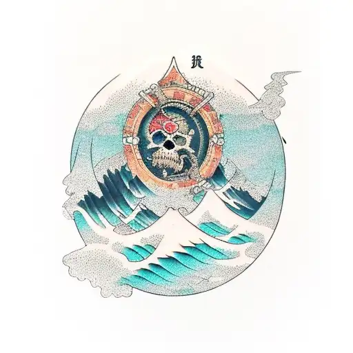 memento mori related to mountains and sea tattoo design idea