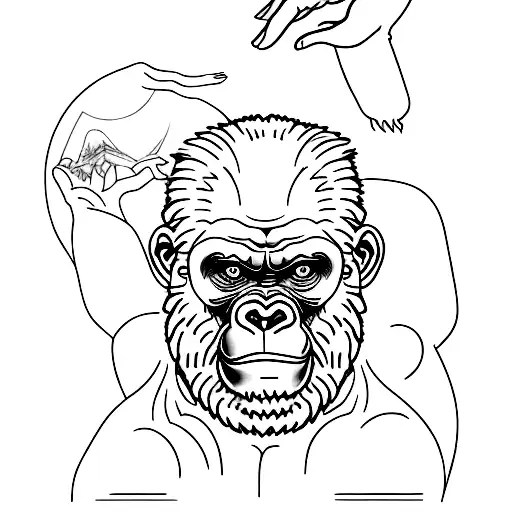 the creation of miguel angel but instead of god's hand, a gorilla's hand tattoo design idea