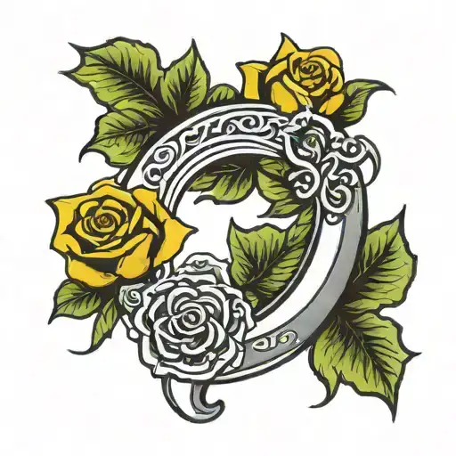 horseshoe with yellow rose tattoo design idea