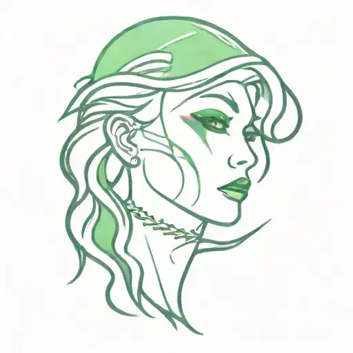 Aurora bust faceless with Green Bay Packers jersey on and green and purple flames behind her tattoo design idea