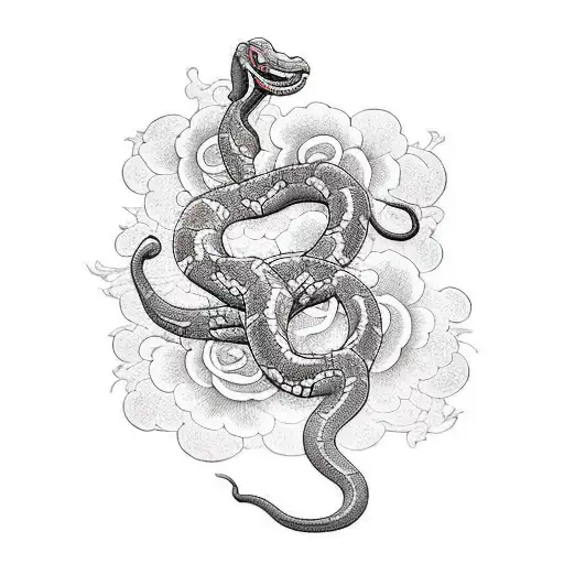 serpiente con flores de cerezo japones  tattoo design idea