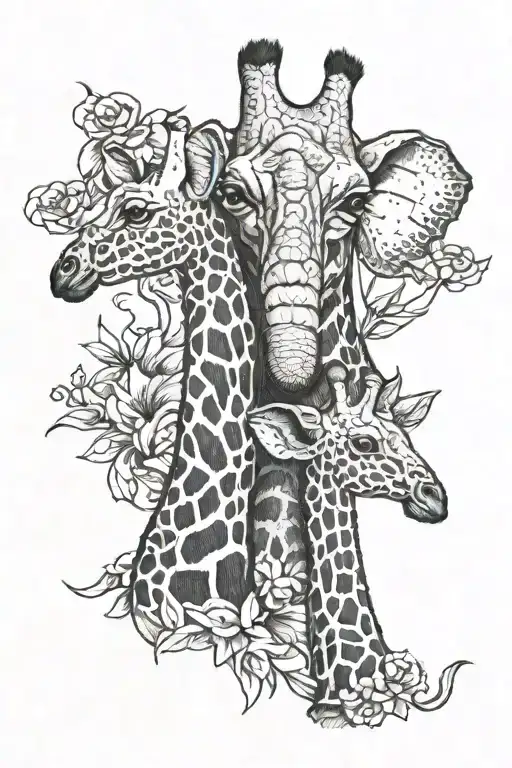 giraffe and elephant heads pressed together tattoo design idea