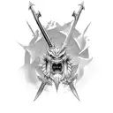 barbarian beheading basilisk with a big sword tattoo design idea