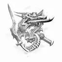 barbarian beheading basilisk with a big sword tattoo design idea