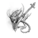 barbarian beheading basilisk with a big sword tattoo design idea