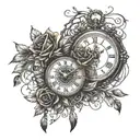 dream catcher with clock entangled with red roses with intricate design tattoo design idea
