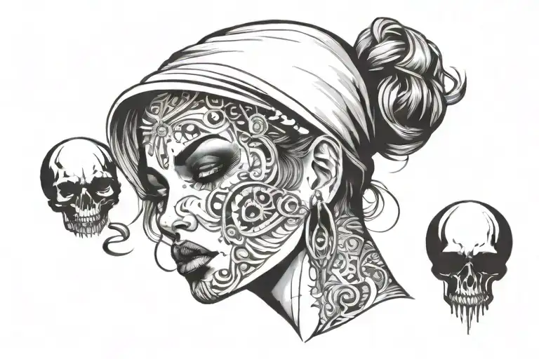 Gangsta women face tattoo design idea