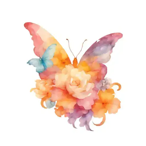 transgender flag colours intertwined in a scenery include clouds flowers and butterflies  tattoo design idea