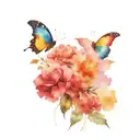 transgender flag colours intertwined in a scenery include clouds flowers and butterflies  tattoo design idea