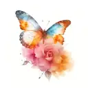 transgender flag colours intertwined in a scenery include clouds flowers and butterflies  tattoo design idea