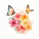 transgender flag colours intertwined in a scenery include clouds flowers and butterflies  tattoo design idea